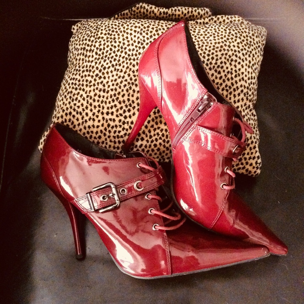 Faux patent leather red Stiletto Bootie